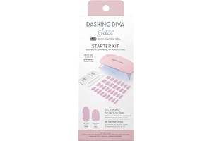 Dashing Diva Glaze Nail Starter Kit - Powder Pink - Long Lasting, Chip Resistant, Semi-Cured Gel Nail Strips - 7-Piece Manicure Set with 32 Strips and Mini LED Lamp