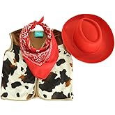 Making Believe Kids Western Rodeo Cowboy or Cowgirl Classic Costume Set - Vest, Brown Hat, Bandana (Choose Color and Size)