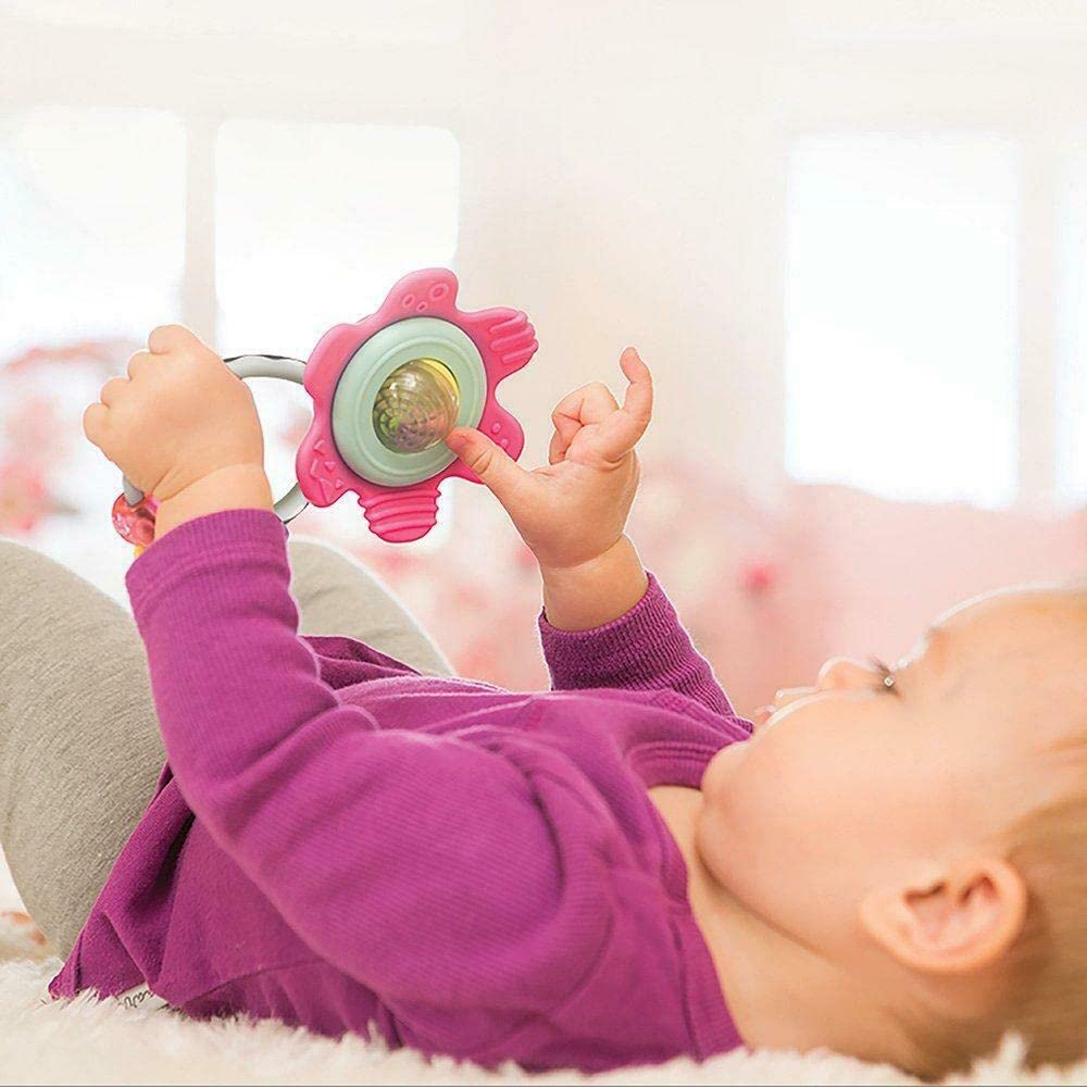 Infantino Spin & Teethe Gummy Yellow Flower Rattle - Easy to Grab, Chewy Rings, Multi-Texutre Petals, Roller Ball Center - Teething & Sensory Play, Ages 0 Months +