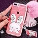 Bonice Phone Case for iPhone 7 Plus Cute Cartoon Rabbit Bling Diamond Crystal Clear Soft Transparent TPU 3D Cute Ear Stand Silicone Case with Hairball Pompon Wristlet + HD Screen Protector - Pink
