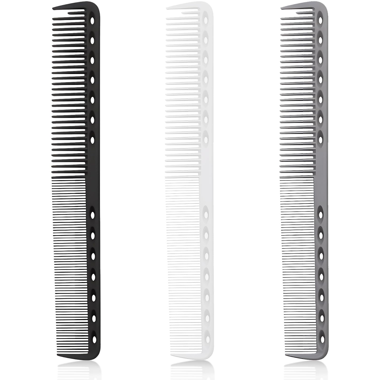 Photo 1 of 3-Piece Carbon Fiber Salon Hairdressing Comb Set - Fine Cutting Comb for Men & Women - Heat Resistant - Black, Grey, White