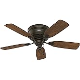 Hunter 42 inch Indoor Ceiling Fan No Light - Bronze Ceiling Fan without Light, Low Profile Mount, 5 Blades, For Bedroom, Livi