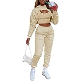 Remxi Women 3 Piece Outfits Sweatsuits Set - Sexy Long Sleeve Pullover Crop Top Hoodie Tank Joggers Sweatpants Workout Sets