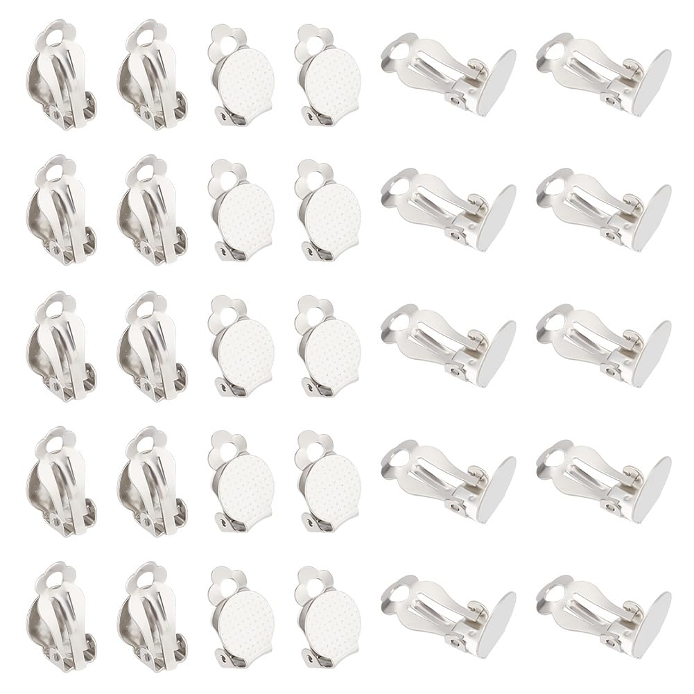 UNICRAFTALE About 50pcs Stainless Steel Clip-on Earring Findings Flat Round Tray Earrings Components Non-Piercing Earring Accessories Flat Pad Earring for Jewelry Making DIY Stainless Steel Color