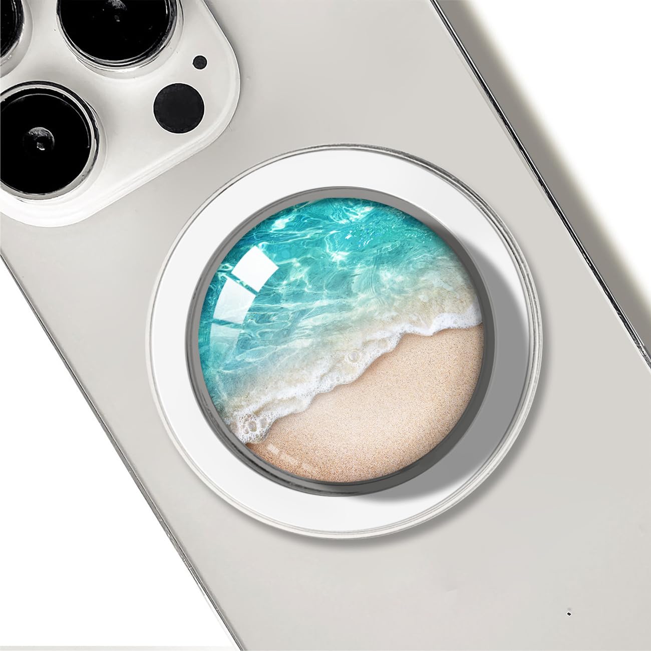 Magnetic Type Clear Crystal Glitter Collapsible Expanding Moblile Cell Phone Grip Stand Holder for Smartphones and Tablets Phone Accessory Blue Ocean Beach
