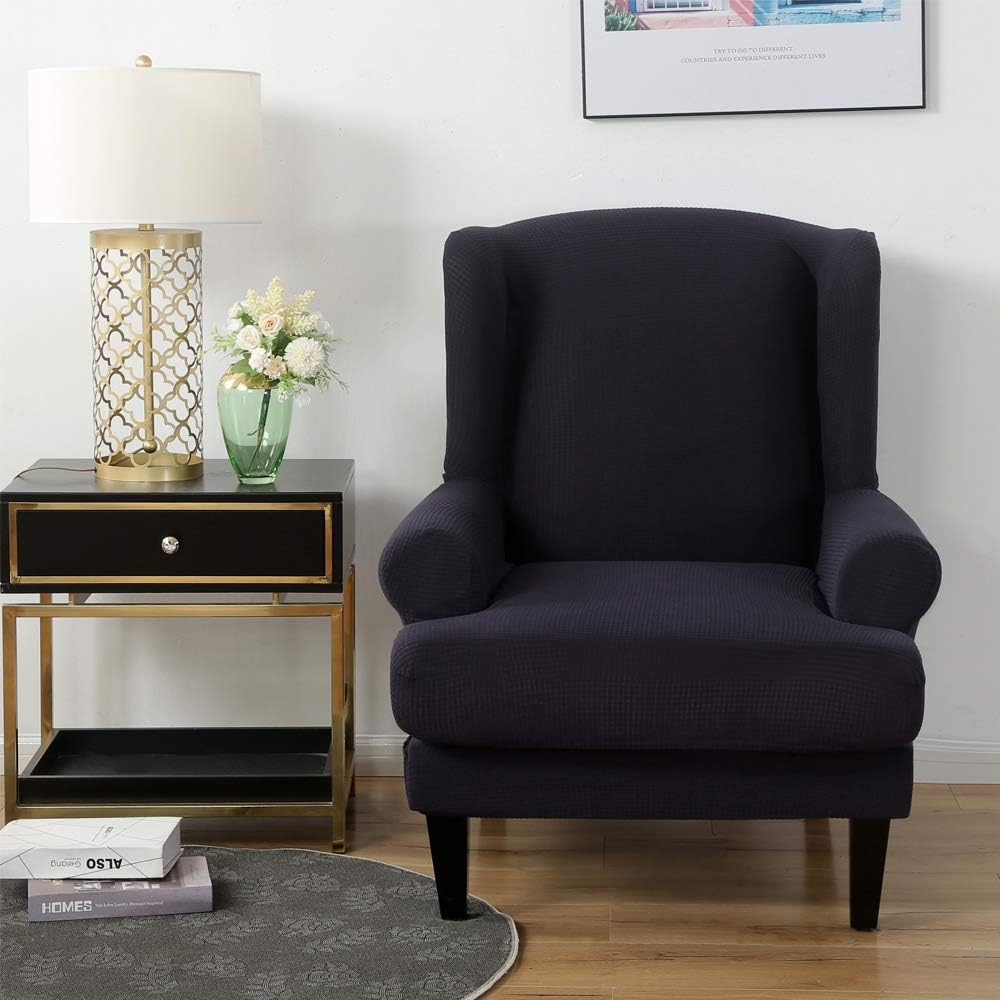 Youjoy Stretch Wingback Chair Slipcover 2-Piece Sofa Cover Furniture Protector Couch with Elastic Spandex Fabric Armchair Chair Slipcover,Navy: Kitchen & Dining
