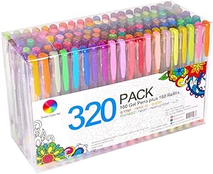 320 Pack Gel Pens Set, Smart Color Art 160 Colors Gel Pen with 160 Refills for Adult Coloring Books Drawing Painting Writing