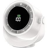 MORECORE Desk Fans for Bedroom, Strong Airflow Turbo Quiet Small USB Fan, 17hrs Running, 360° Rotate & 5 Speeds, 4000mAh Battery Operated Portable Fan with LED Display for Home Office Desktop-White