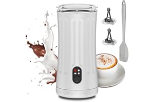 Ovetedot Milk Frother, Upgraded 4-in-1 Milk Frother and Steamer, Hot and Cold Foam Maker and Milk Warmer with Temperature Control & Auto Shut-Off, Frother for Coffee, Latte, Cappuccino, Matcha(White)