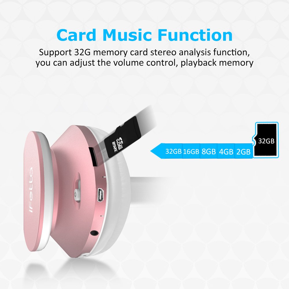 Ifecco Bluetooth para auriculares estéreo V4.0 Música plegable Over-oreja sonido de alta fidelidad Calling construido en Mircophone manos libres, Bluetooth de diadema plegable con micrófono y cable de Audio para Apple iPhone, PC, Mac y TV (