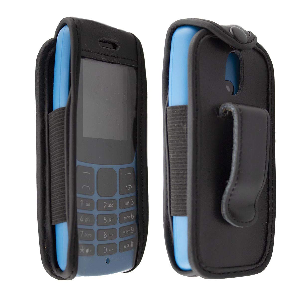 caseroxx Leather-Case with belt clip compatible with Nokia 110 made from genuine leather, Pouch with belt clip and viewing window in black