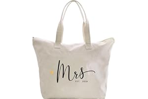 CARAKNOTS Mrs Bag 2024 Future Mrs. Gifts Bride Gifts Bachelorette Gifts for Bride Bag Wedding Bridal Shower Gifts Bride to Be Tote Mrs Gifts for Wedding Engagement Party Beach Bag with Zip Pocket