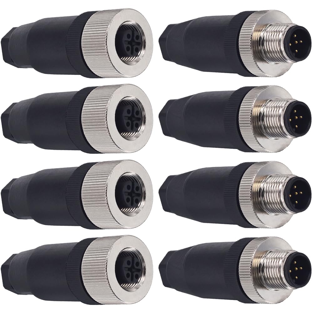 Xiatiaosann 5-Pin M12 Socket Panel Aviation Wire Connector, 12mm Male and Female Industrial Circular Waterproof Chassis Panel Back Mount Connector with Outdoor Waterproof IP67 (8 Pcs)