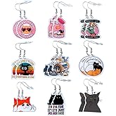 9PC Cat Earrings Funny Meme Snarky Sassy Certified Catitude Chill Stylish Dramatic Nerdy Weird Funky Cool Trendy Acrylic Purrfect Animal Pet Drop Earring Meow Accessories Gift For Women