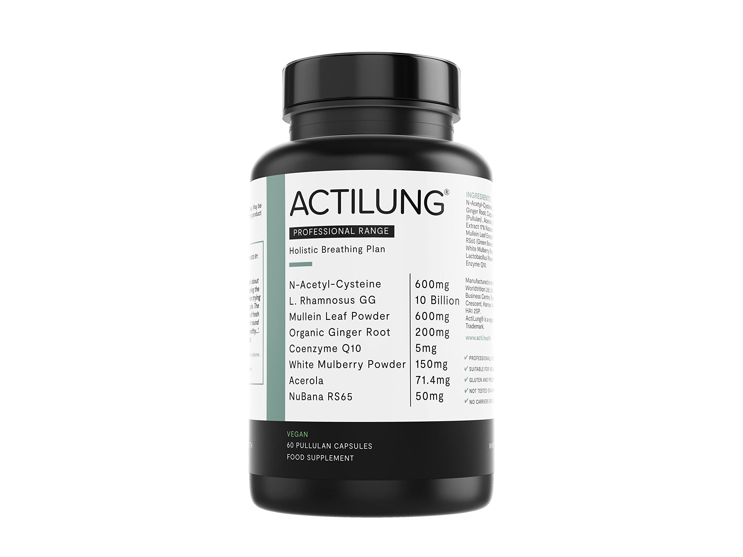ActiLung – Natural Lung Support Supplement | NAC, Mullein Leaf & Ginger for Mucus Clearance, Respiratory Health & Lung Detox | Probiotics & Vitamin C for Immune Support | 60 Capsules