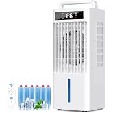 Feculs Portable Air Conditioners, 4-IN-1 Swamp Cooler, Evaporative Air Cooler, 6 Speeds &amp; 3 Modes, 3-Gal Water Tank for Cooling, 15-20 FT/S Remote Control, Portable Air Cooler Fan for Indoors