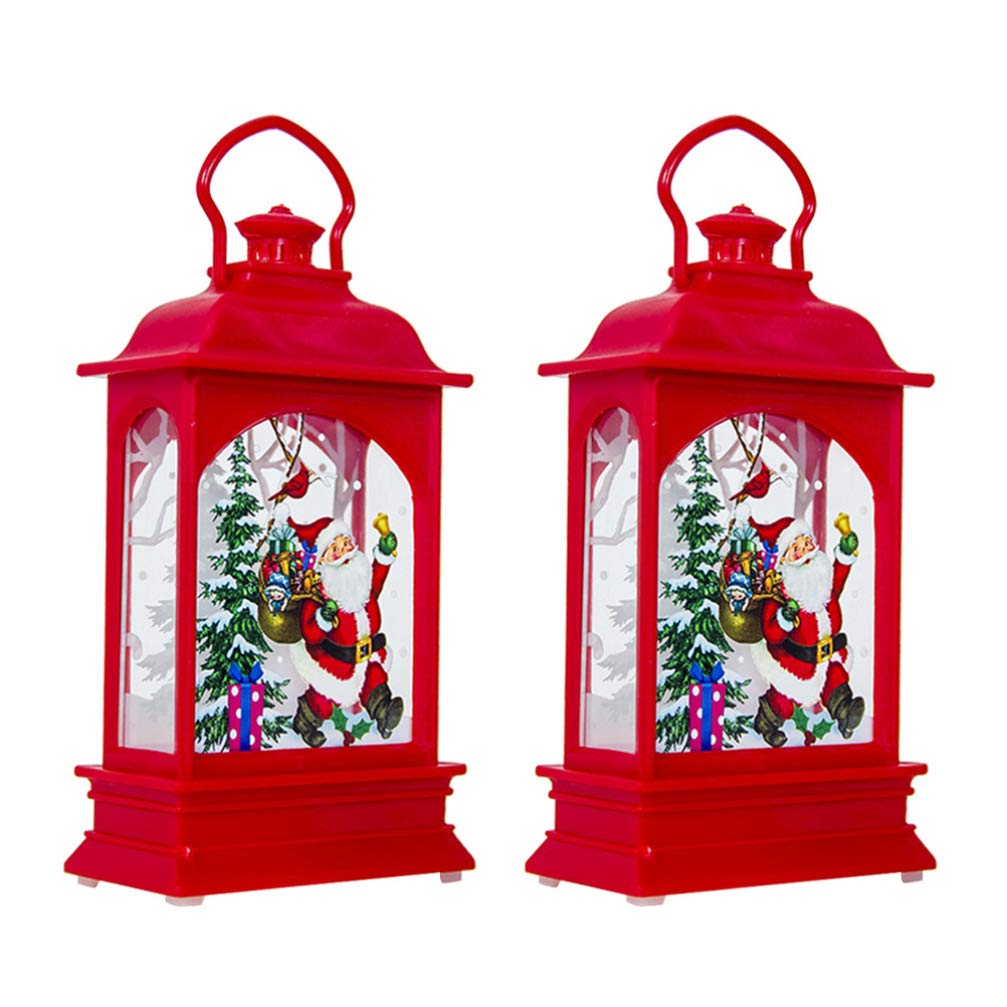 SOLUSTRE 2pcs Christmas Snow Globe Lantern 4.9 Inch Lighted Christmas Snow Globe with Swirling Glitter for Kids, Home Decoration (Red Santa)