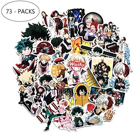 Vinyl Skateboards Stickers 73pcs, Echeer My Hero Academia Laptop Stickers Anime Cartoon Waterproof Stickers for Laptop Car Bicycle Skateboards Luggage Decal