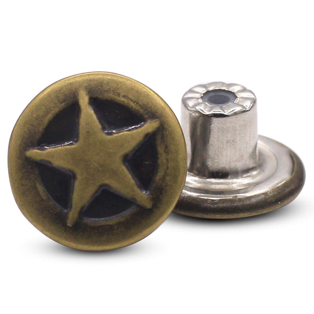 12 Sets Star Prints Brass Jeans Tack Buttons Denim Jacket Buttons 15mm