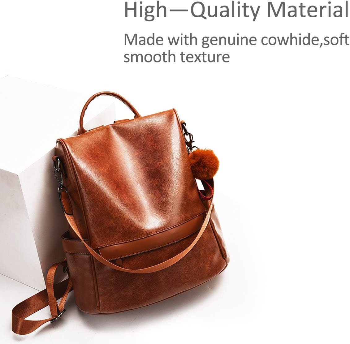 NICOLE & DORIS Backpack Womens Fashion Rucksack Faux Leather Waterproof College Daypack Shoulder Bag for Ladies Large Capacity Anti-Theft Brown - Image 4