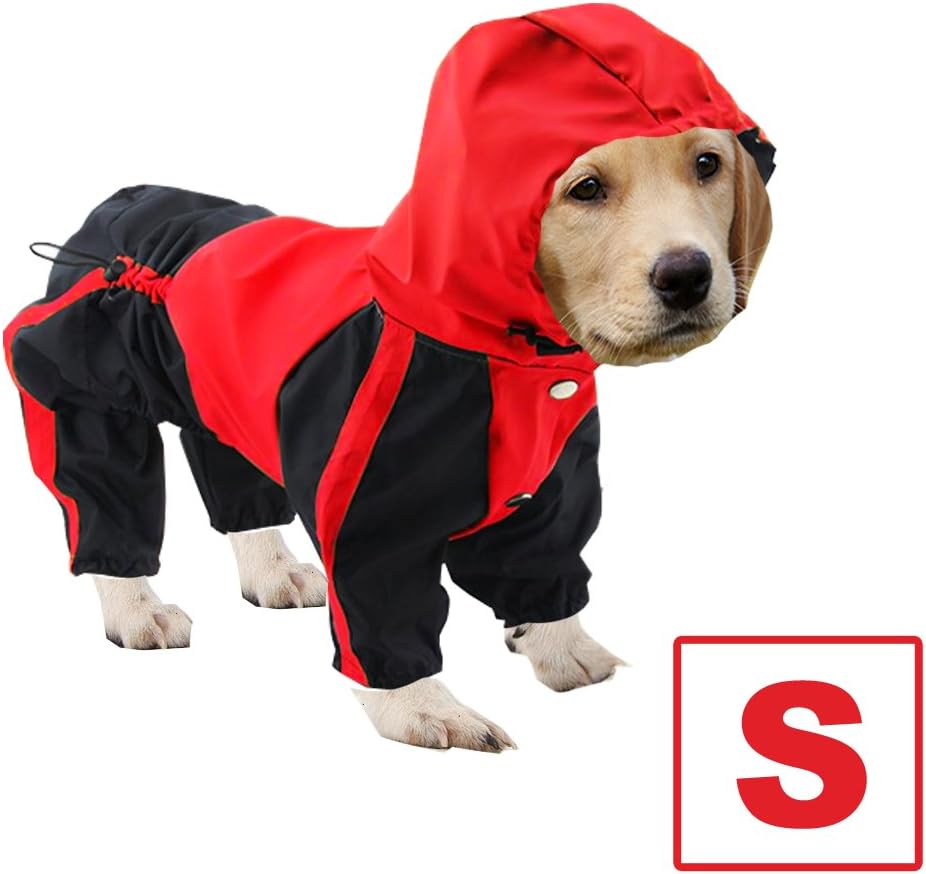 Raindog Coat | Hefty Waterproof Nylon Dog Pets Raincoat Rain Jacket with Adorable Hoodie to Keep Your Dog Dry, Perfect for Small, Medium, Large Breed (XXS, XS, S, M, L, XL), Vibrant Red and Green