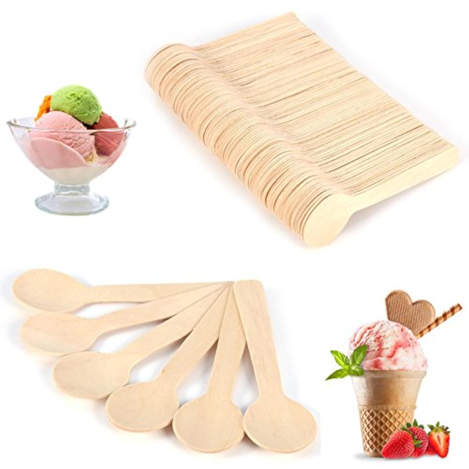 100pcs Wooden Teaspoons Cutlery Set - Wood Spoons Ice Cream Tea Spoon 10cm Flatware Sturdy, Durable, Classy Alternative to Plastic - Dessert Tasting, Parties, BBQ, Picnics, Birthdays Buppli