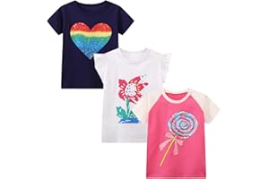 HILEELANG Girls' Tees Ruffle Short Sleeve T-Shirt Cotton Casual Graphic Summer Crewneck Tunic Tops