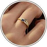 ANOBLEJRY Gold Birthstone Rings for Women Non Tarnish Adjustable Ring Blue Purple Gold Heart CZ Ring Wedding Engagement Promise Rings Valentine's Day Gifts Birthday Gifts for Women