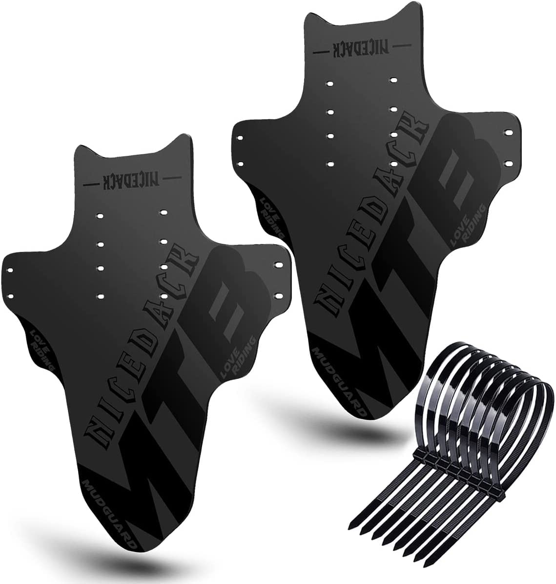 NICEDACK Mudguards Mountain Bike, 2 Pieces Mudguard Fit 20-29 Inch MTB Mudguard Front and Rear Compatible Bicycle Splash Guard (Black-Black)