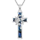 Dorunmo Cross Necklace 925 Sterling Silver Religious Abalone Cross Pendant Necklace Valentine's Day Mother's Day Christmas Birthday Cross Jewelry Gift for Women