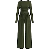 PRETTYGARDEN One Piece Jumpsuits for Women Dressy Casual Long Sleeve Crewneck Wide Leg Romper Overalls Spring Outfits 2026