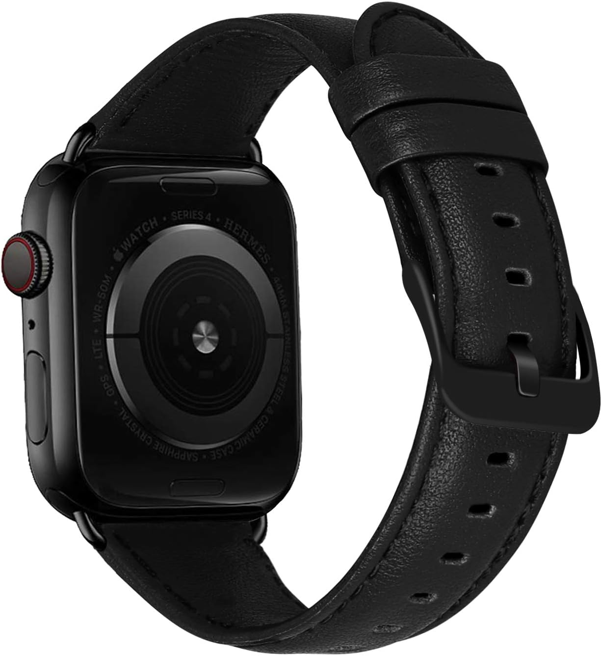 MroTech Compatible with Apple Watch Strap 42mm 44mm 45mm 49mm,Genuine Leather Band Replacement Straps Compatible with iWatch Strap Series Ultra 8 7 6 5 4 3 2 1 SE Watch Band,42 44 45 49 mm-nappa Black - Image 4