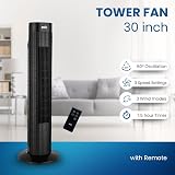 ANSIO 30-Inch Tower Fan with Remote Bladeless Oscillating 3 Speeds Black view 2