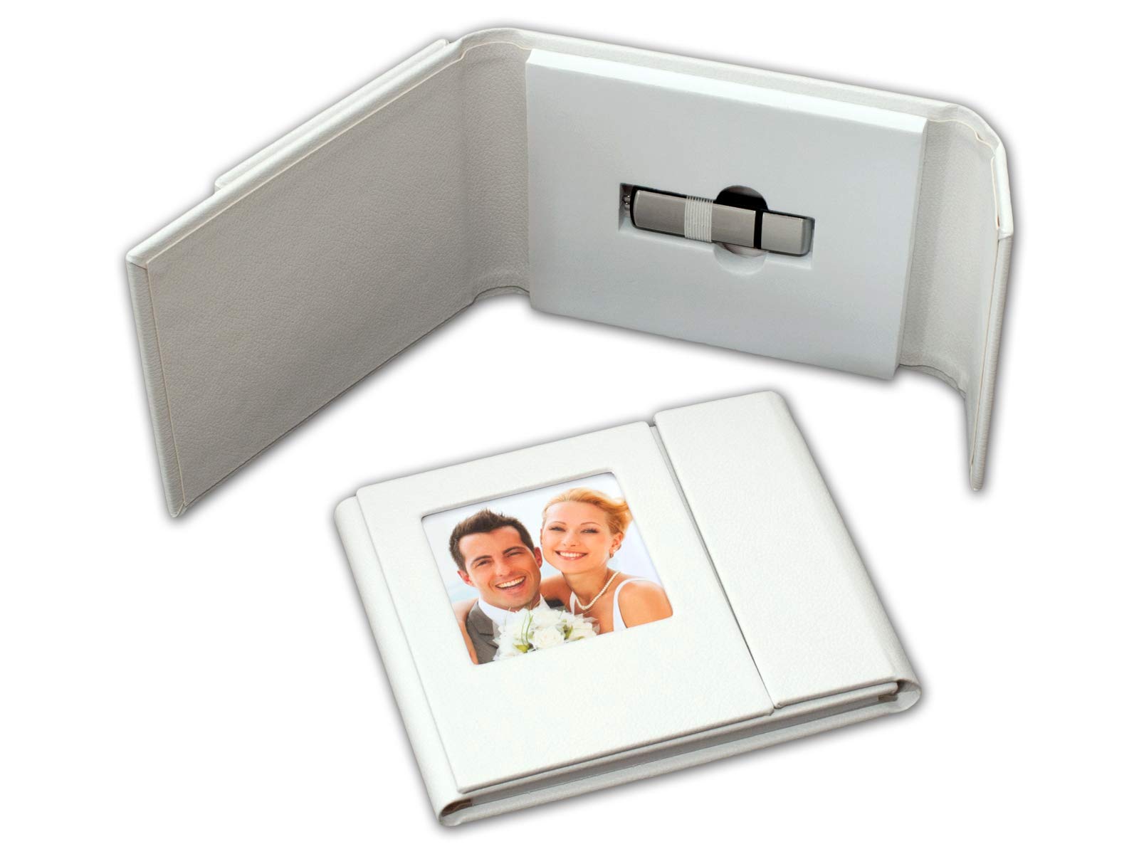 Wedding USB Case with one opening for picture. White