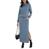 Casly Lamiit Women's 2 Piece Skirt Set Turtleneck Tops Long Skirt Matching Outfits with Pockets Fall Loungewear