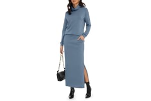 Casly Lamiit Women's 2 Piece Skirt Set Turtleneck Tops Long Skirt Matching Outfits with Pockets Fall Loungewear