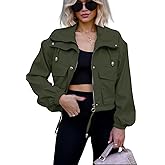 JINZHAO Womens Cropped Jackets Lightweight Military Fall Utility Safari Zip Up Anorak Coats with Pockets