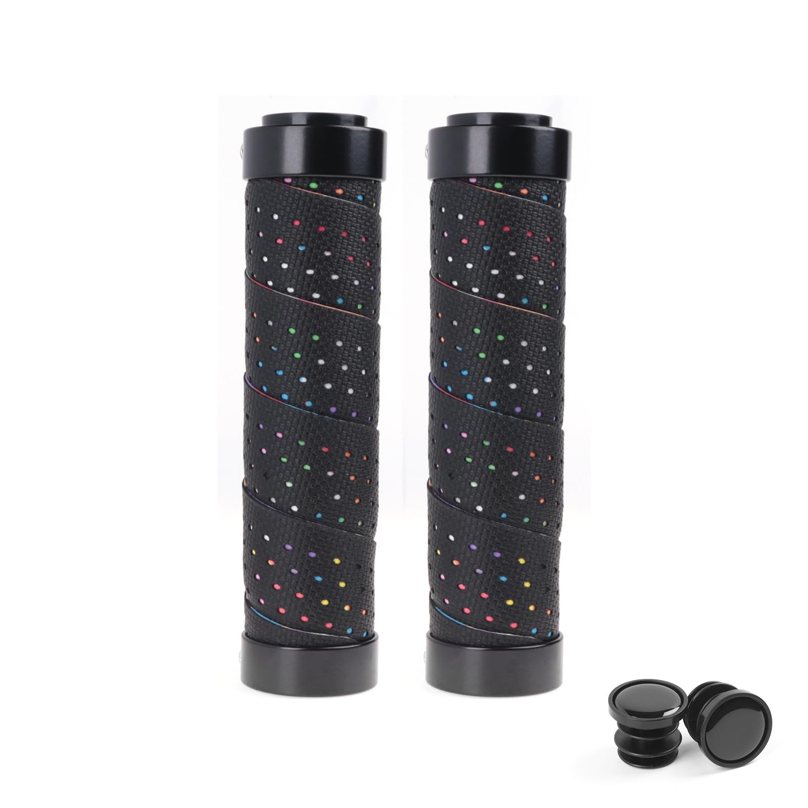 Bicycle Handlebar Grips Comfortable PU Leather Double Lock-On Locking Handle Bar Cover Grips with End Plugs for Road Mountain MTB BMX Bikes Scooter,1 Pair of Black+Colors