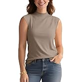 Zengjo Sleeveless Tops for Women - Mock Neck Fitted Tank Top, Ribbed Knit Layering Shirt for Work or Casual