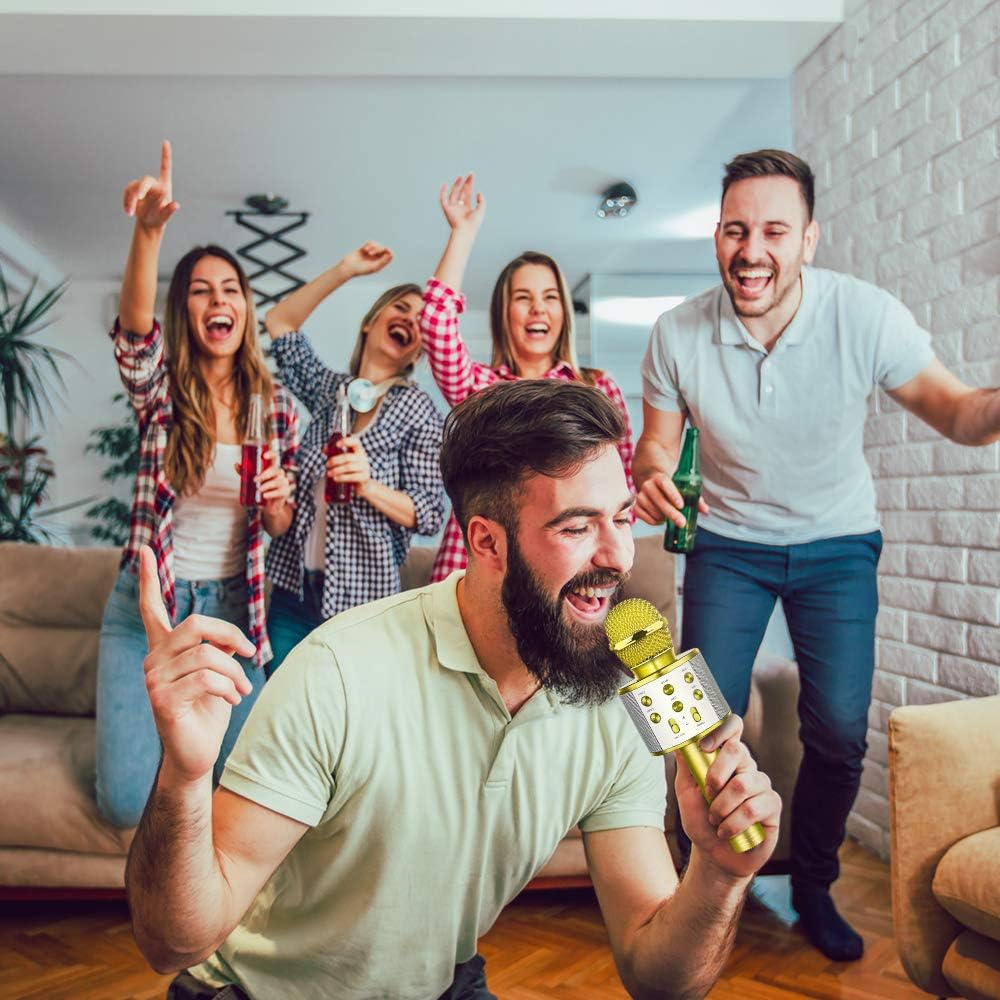 Birthday Gifts for 4-12 Year Old Girls, Party Favors Bluetooth Wireless Karaoke Microphone for Kids Toy Microphone for Boys Girls Toys Age 5-12 Gifts Toys for Teens Boy Age 4-13 Years Old Gold: Sports & Outdoors