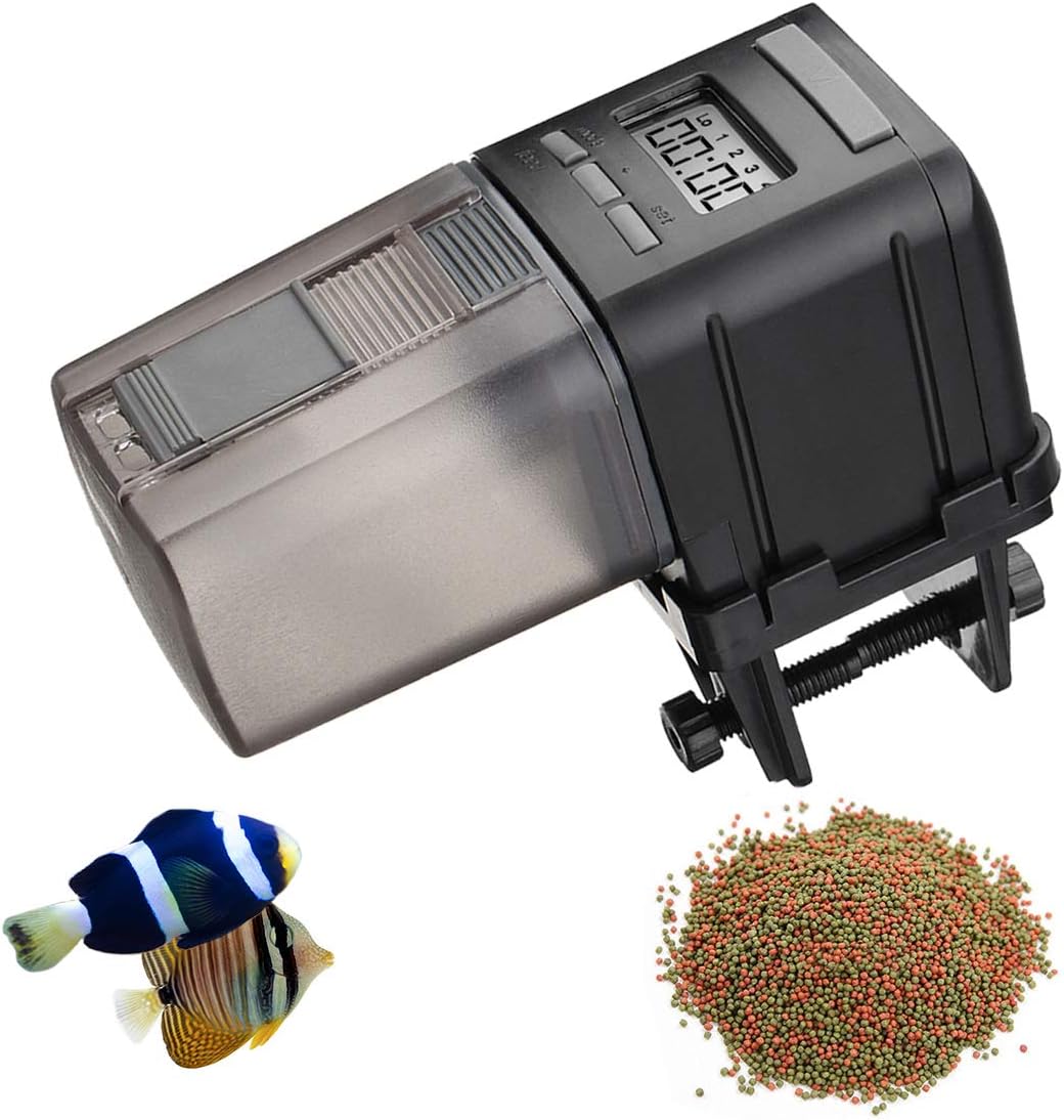 Aquarium Automatic Feeder, Focuspet Auto Fish Food Dispenser Electronic Timer Feeder for Fish Tank with LCD Display Four Times Accurate Daily Feeding Suitable for Aquarium, Fish Tank and Turtle Tank