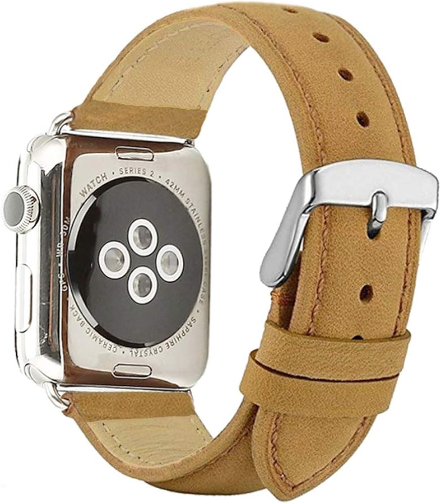 BATINY Compatible with Apple Watch Bands Leather 38mm 40mm for Men Replacement Strap Apple Watch Series 5 4 3 Classic Steel Buckle Genuine Leather Bands