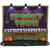 Lemax Spooky Town Sign, Battery-Operated (4.5V), #04710, Plastic, 4.72-In | Illuminated Village Entrance Sign | On/Off Switch, 3 AA Batteries or Adaptor | Halloween Village Display