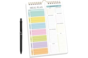 Handmade Bound Weekly Detachable Diet Plan Sheet,Meal Planning Pad and Grocery List Notepad Weekly Wall-Mounted Food Planner,