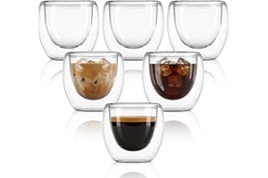 Tebery 6 Pack Double Wall Espresso Cup, 2.7oz/80ml Insulated Clear Glass Coffee Shot Mugs, Small Latte Drinking Cups, Stackab