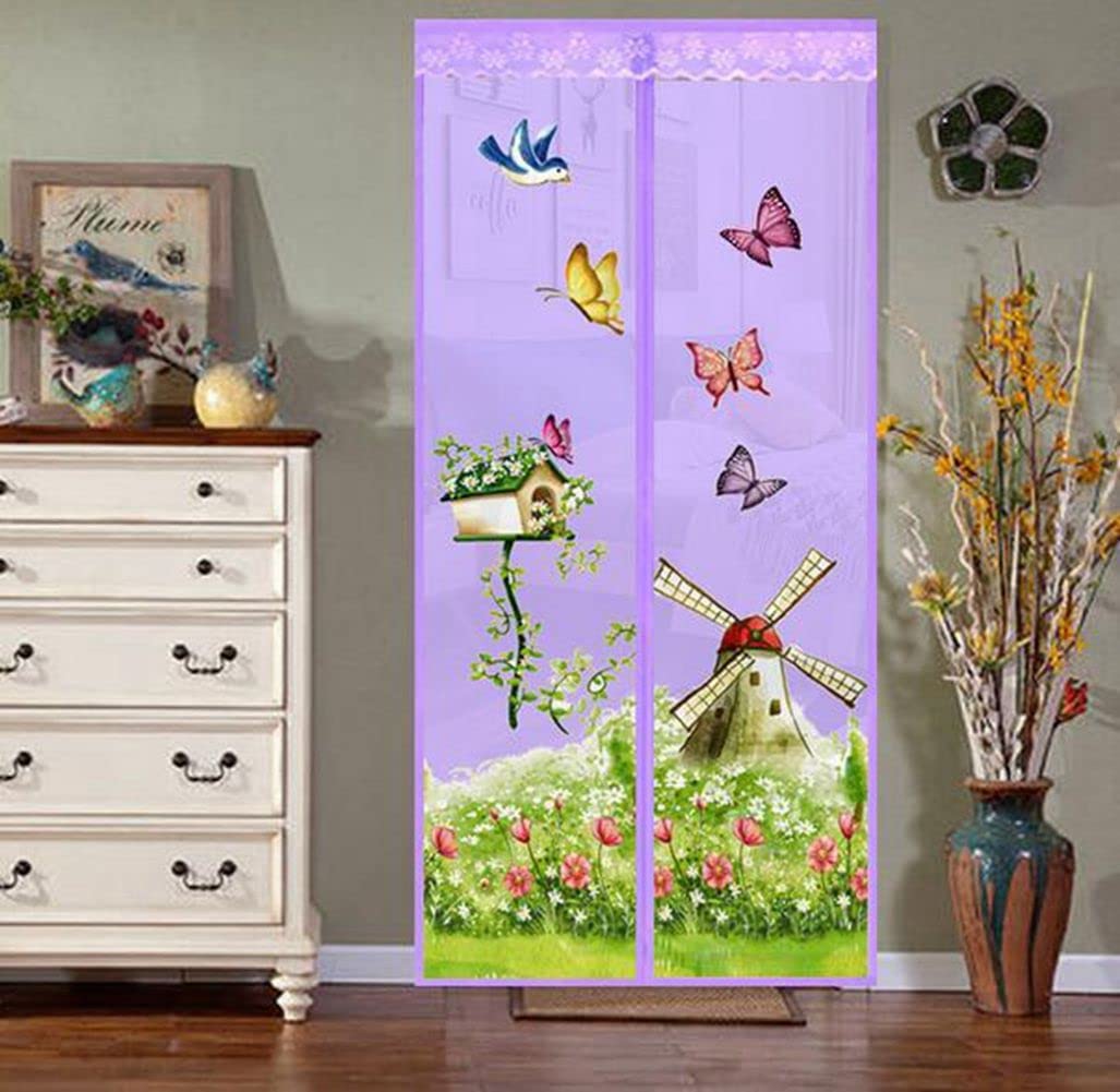 Magnetic Fly Screens Automatically Mosquito Mesh Curtain for Doors Keep Insects Out Mosquito Door Screen Without Drilling (Purple Windmill)