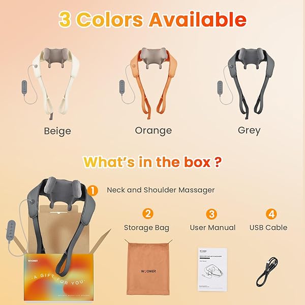 WOOMER NECK MASSAGER WITH HEAT FOR PAIN RELIEF DEEP TISSUE—VITALITY & RELAX MODES, 2 INTENSITY&HEATING LEVELS, FOR NECK, BACK, SHOULDER, LEGS, WEARABLE BACKPACK DESIGN, GIFT BOX