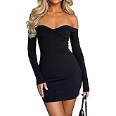 Coloquin Women Off The Shoulder Long Sleeve Bodycon Mini Dress Y2k Club Cocktail Going Out Dresses