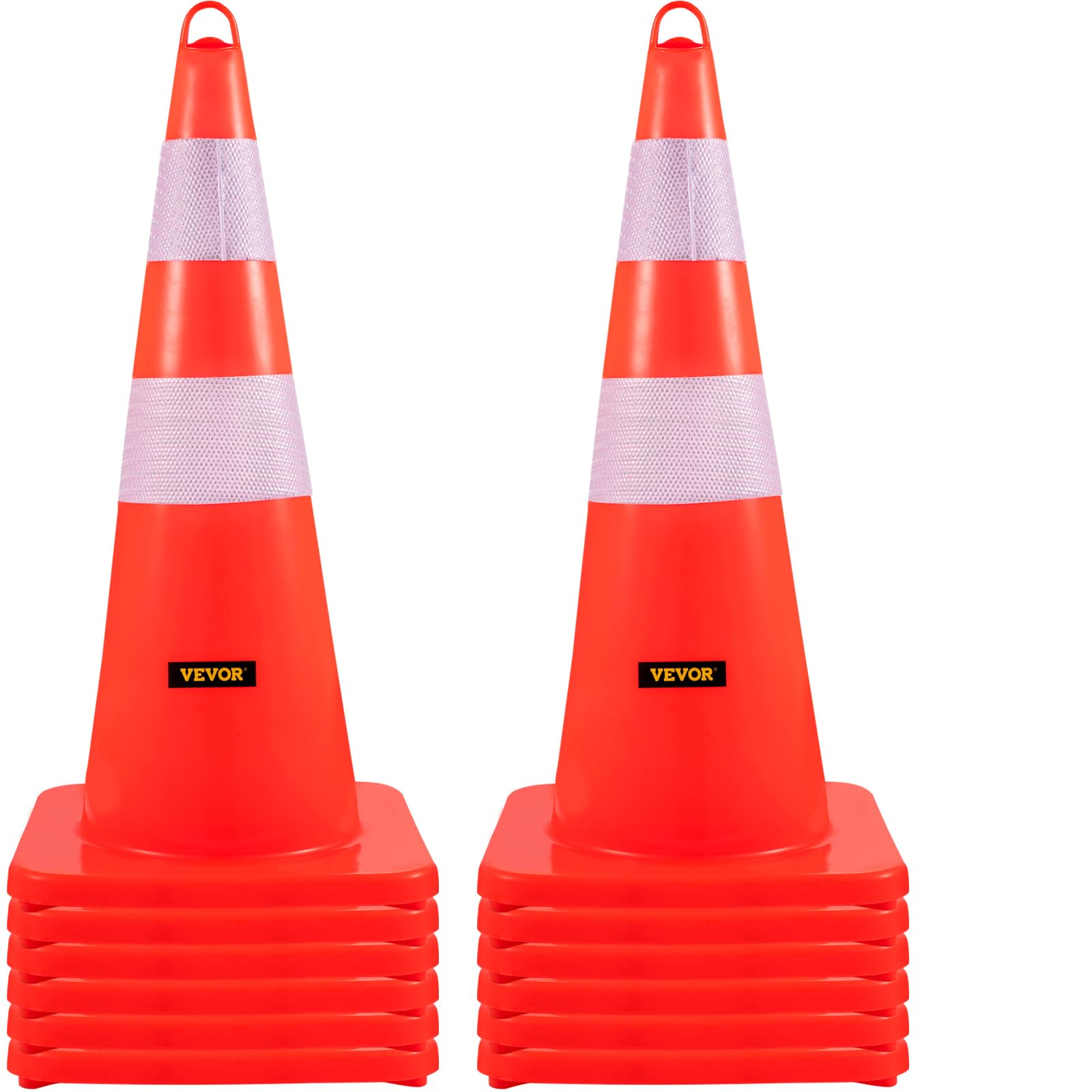 Photo 1 of *** MINOR DAMAGE ***VEVOR Safety Cones, 12 x 28" Traffic Cones, PVC Orange Construction Cones, 2 Reflective Collars Traffic Cones with Weighted Base and Hand-Held Ring Used for Traffic Control, Driveway Road Parking