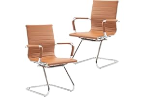 WAHSON OFFICE CHAIRS Wahson Office Guest Chairs No Wheels & Reception Chairs, Leather Waiting Room Chair Mid Back Conference Chairs with Sled Base for Meeting/Lobby/Restroom, Terracotta (2 Pack)